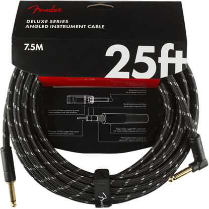 Fender Deluxe Series Instrument Cable 25' Angled Black Tweed