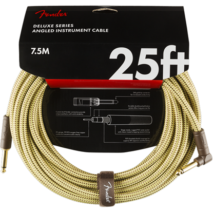 Fender Deluxe Series Instrument Cable 25' Angled Tweed