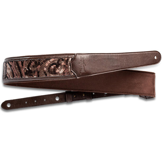 Taylor 2.25" Vegan Leather Guitar Strap Chocolate Brown Sequin