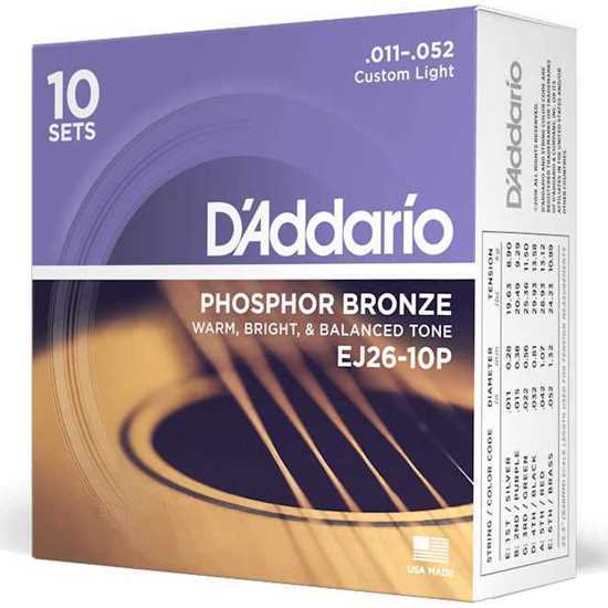 D'Addario EJ26-10P Phosphor Bronze Custom Light